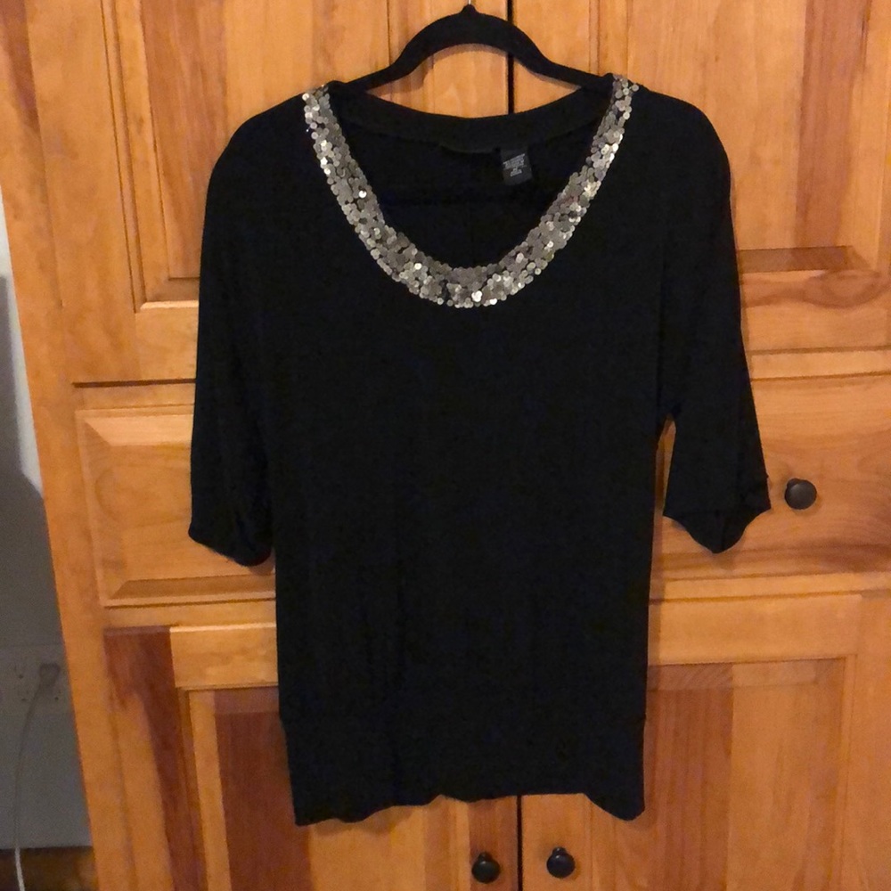 New York & Company Black Top with Sequin Collar